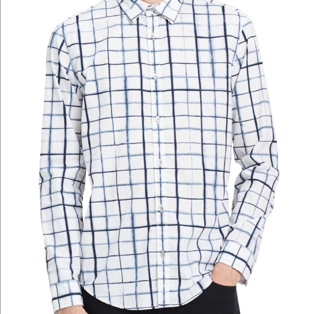Calvin Klein Mens Shibori Check Button Up Shirts
